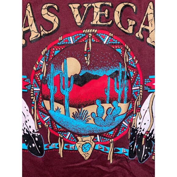 Vintage Las Vegas Shirt Jerzees M USA 90s Southwest Tee Native Graphic Maroon - Picture 3 of 13